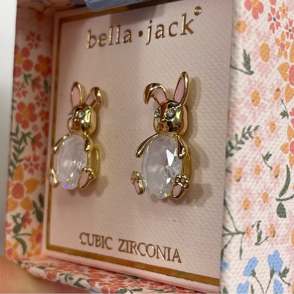Bella Jack Goldtone Crackle Cubic Zirconia Easter Bunny Earrings - Picture 12 of 14